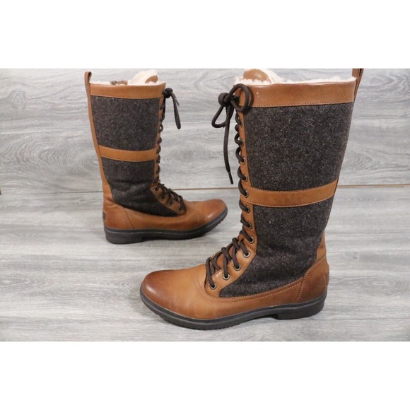 UGG Elvia Tall Chestnut Waterproof Lace Up Boots Womens Size 9.5 - Picture 1 of 10